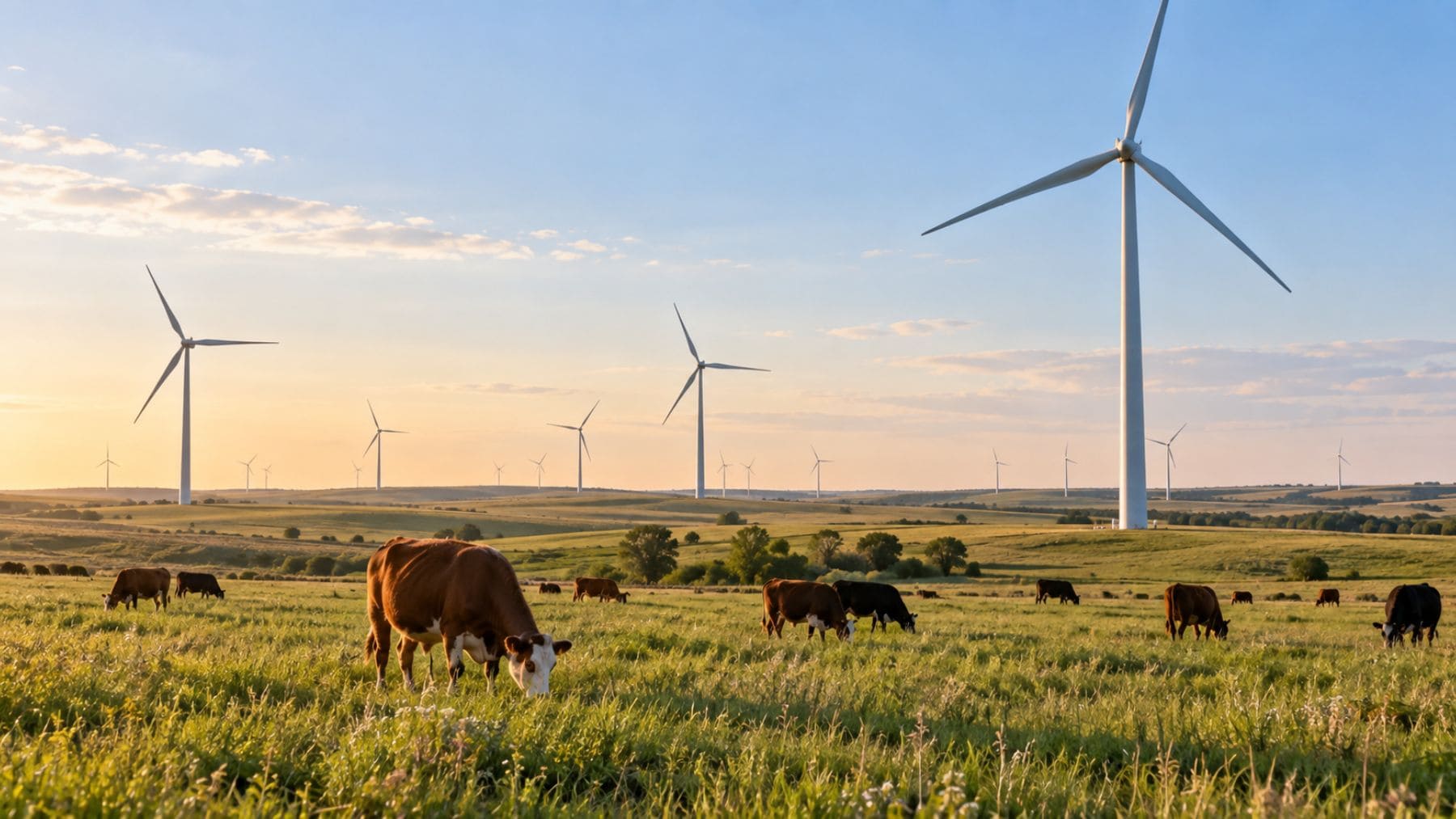 Cinquanta turbine tra le mucche danno metà del reddito a un ranch del Kansas